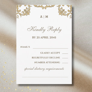 Monogram Ornate Victorian Wedding RSVP Card 