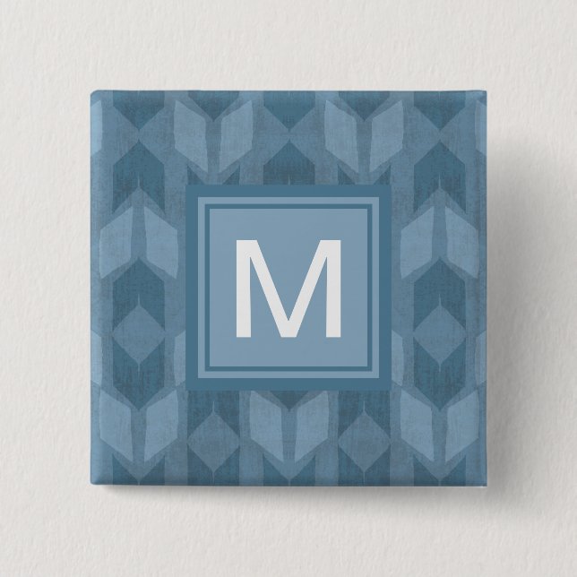 Monogram | Outdoor Geo Step | Blue Arrow Pattern Button (Front)