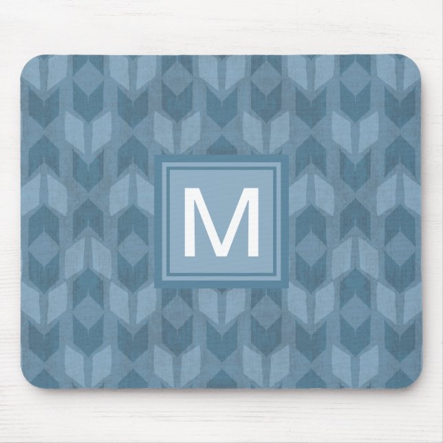 Monogram | Outdoor Geo Step | Blue Arrow Pattern Mouse Pad (Front)