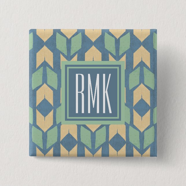Monogram | Outdoor Geo Step | Geometric Arrow Patt Pinback Button (Front)