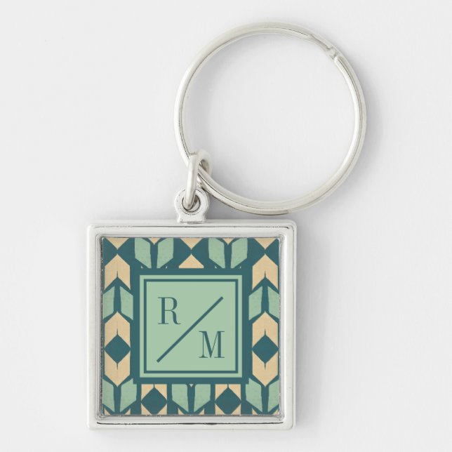 Monogram | Outdoor Geo Step | Geometric Teal Arrow Keychain (Front)