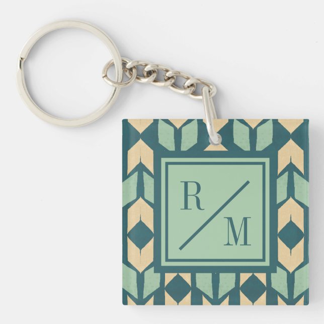 Monogram | Outdoor Geo Step | Geometric Teal Arrow Keychain (Front)