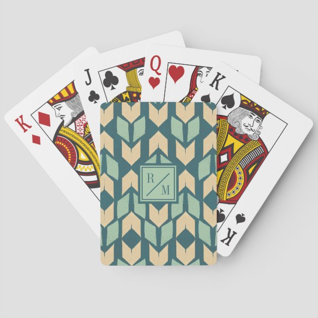 Monogram | Outdoor Geo Step | Geometric Teal Arrow Poker Cards (Back)