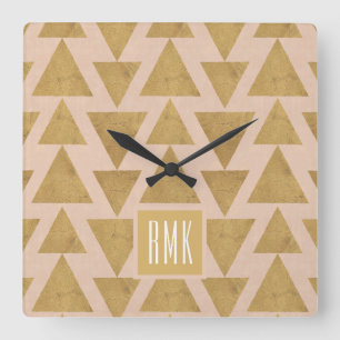 Monogram Outdoor Geo Step Gold & Coral Geometr Square Wall Clock