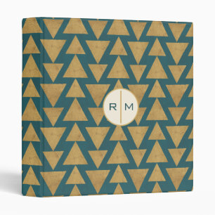 Monogram Outdoor Geo Step Gold & Dark Teal Pat 3 Ring Binder