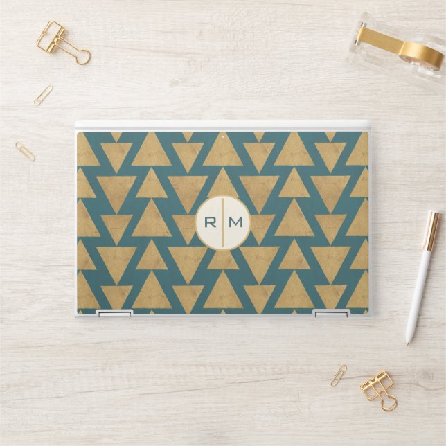 Monogram | Outdoor Geo Step | Gold & Dark Teal Pat HP Laptop Skin (Desk)
