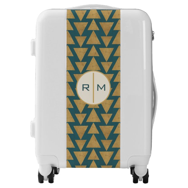 Monogram | Outdoor Geo Step | Gold & Dark Teal Pat Luggage (Front)