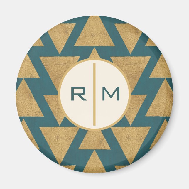 Monogram | Outdoor Geo Step | Gold & Dark Teal Pat Magnet (Front)
