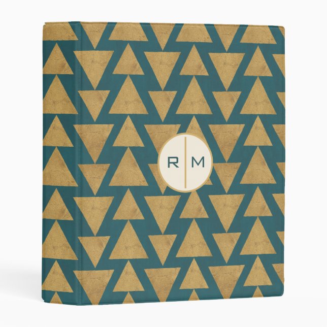 Monogram | Outdoor Geo Step | Gold & Dark Teal Pat Mini Binder (Front/Spine)