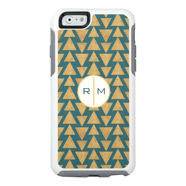 Monogram | Outdoor Geo Step | Gold & Dark Teal Pat Otterbox iPhone Case (Back)