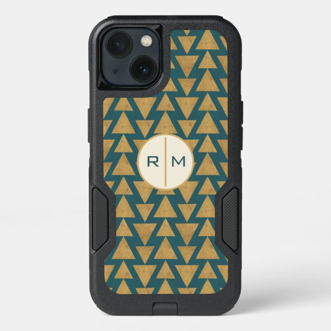 Monogram | Outdoor Geo Step | Gold & Dark Teal Pat Otterbox iPhone Case (Back)