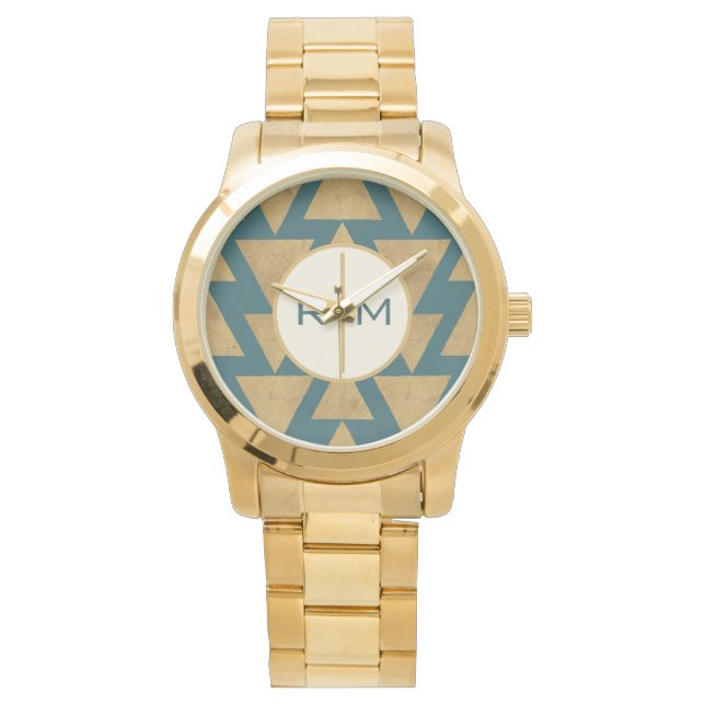 Monogram | Outdoor Geo Step | Gold & Dark Teal Pat Watch (Front)