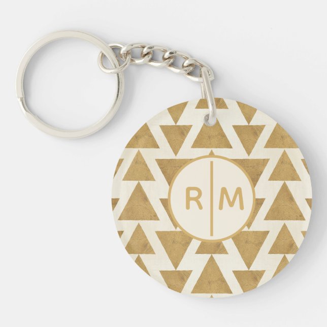 Monogram | Outdoor Geo Step | Gold Geometric Patte Keychain (Front)