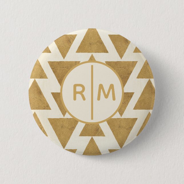 Monogram | Outdoor Geo Step | Gold Geometric Patte Pinback Button (Front)