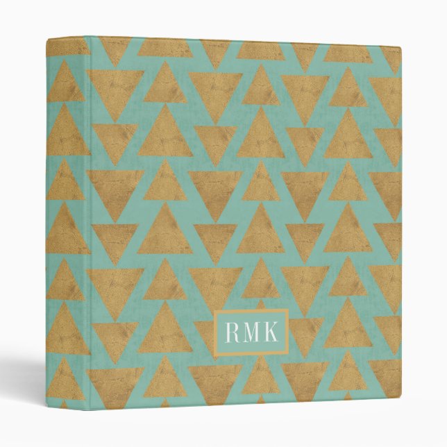 Monogram | Outdoor Geo Step | Gold & Teal Pattern 3 Ring Binder (Front/Spine)