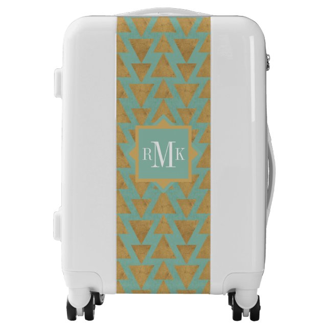 Monogram | Outdoor Geo Step | Gold & Teal Pattern Luggage (Front)