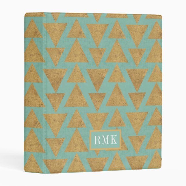 Monogram | Outdoor Geo Step | Gold & Teal Pattern Mini Binder (Front/Spine)