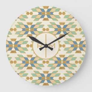 Monogram Outdoor Geo Step Tribal Pattern Large Clock