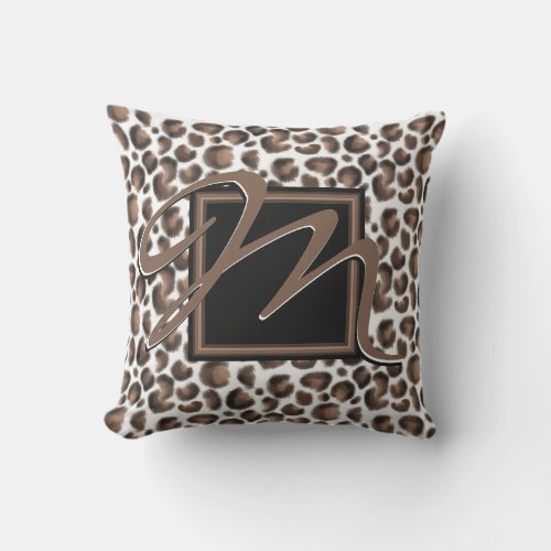 Monogram Outside The Box Black Brown Leopard Print Outdoor Pillow