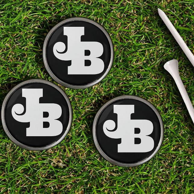 Monogram Overlapping Double Initials Black White Golf Ball Marker (Set of Golf Markers with Bold Monogram)