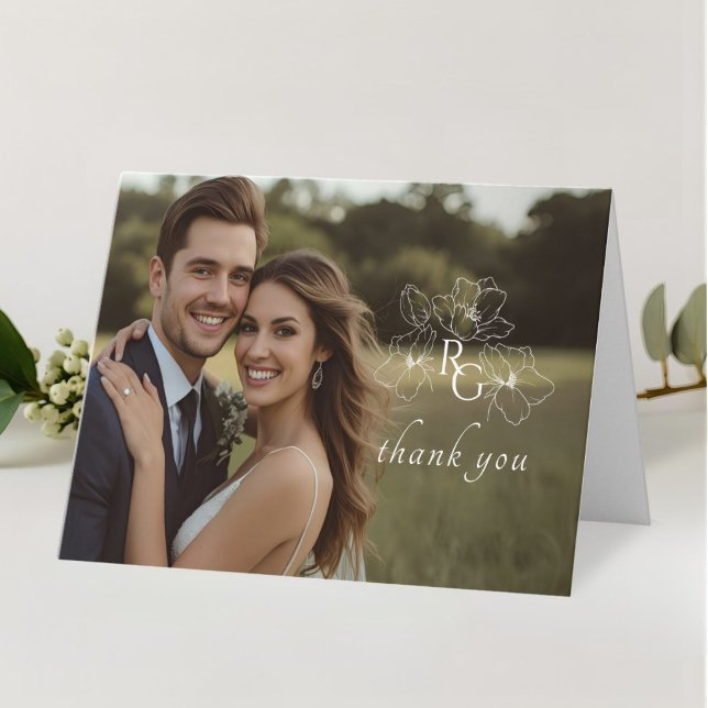 Monogram Overlay Wedding Folded Letterpress Thank You Card (Creator Uploaded)