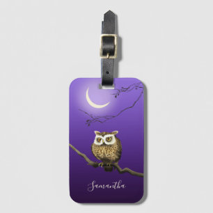 Monogram Owl Night Moonlight Deep Blue Luggage Tag