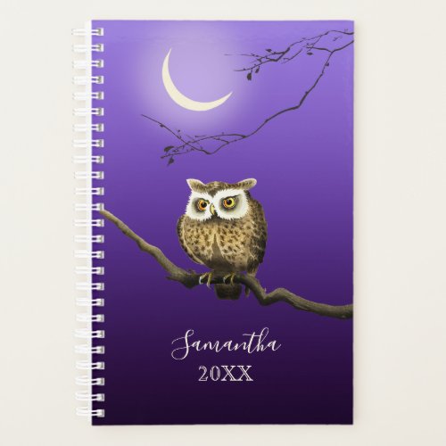 Monogram Owl Night Moonlight Deep Blue Planner