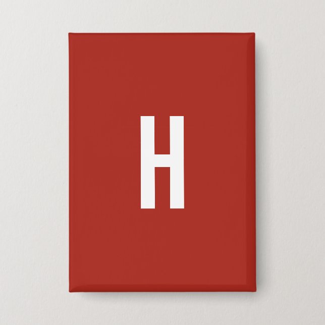 Monogram Own Name Initial Minimalist Brick Red Button (Front)