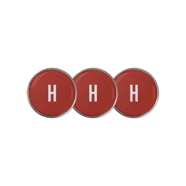 Monogram Own Name Initial Minimalist Brick Red Golf Ball Marker (3 Up)