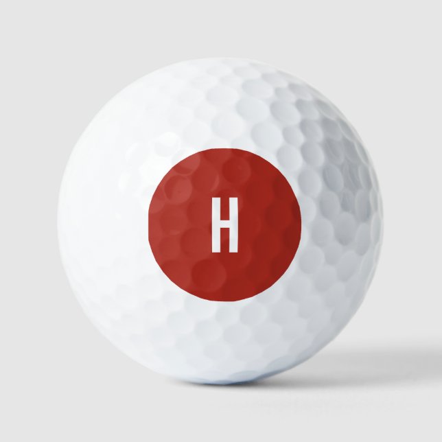 Monogram Own Name Initial Minimalist Brick Red Golf Balls (Front)