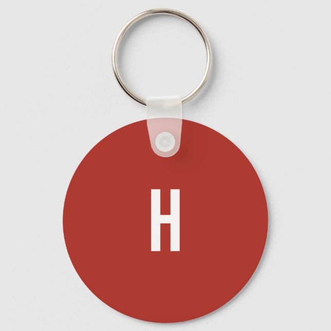 Monogram Own Name Initial Minimalist Brick Red Keychain (Front)