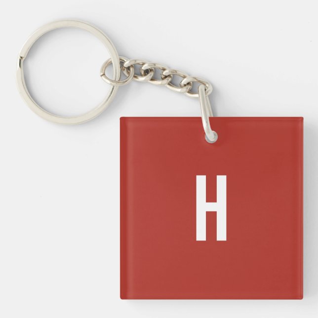 Monogram Own Name Initial Minimalist Brick Red Keychain (Front)