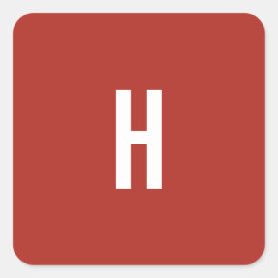 Monogram Own Name Initial Minimalist Brick Red Square Sticker