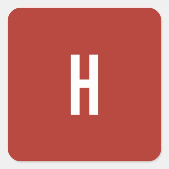 Monogram Own Name Initial Minimalist Brick Red Square Sticker (Front)