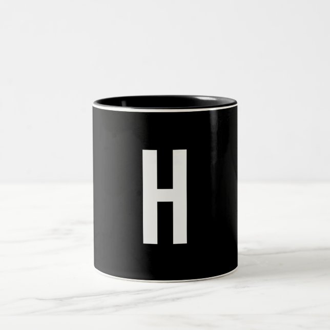 Monogram Own Name Initial Modern Minimalist Black Two-Tone Coffee Mug (Center)