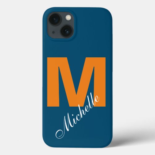 Monogram Own Name Initial Modern Ocean Blue Orange iPhone 13 Case