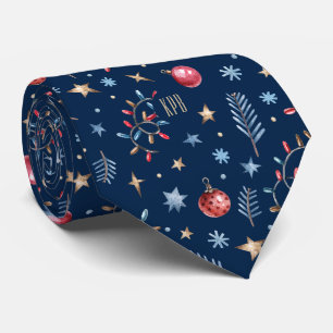 Monogram, Oxford Blue Stars & Holiday Lights Neck Tie