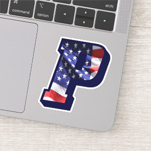Monogram P American Flag Letter P Initial USA Sticker