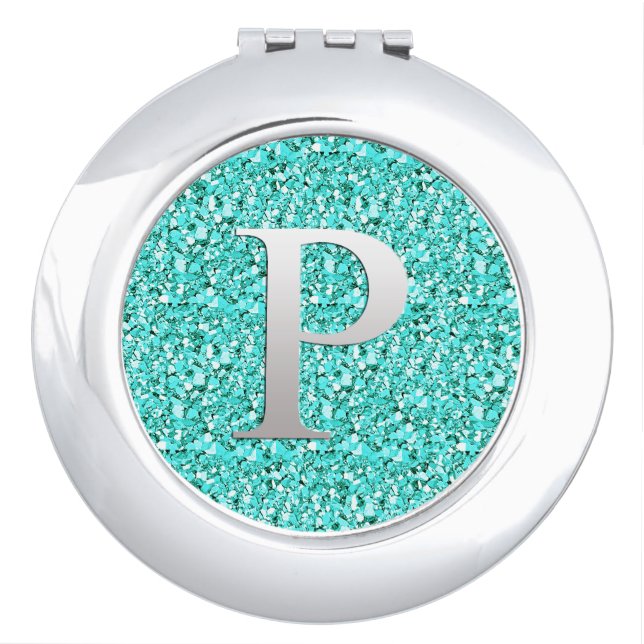 Monogram P druzy crystal - aquamarine Mirror For Makeup (Front)