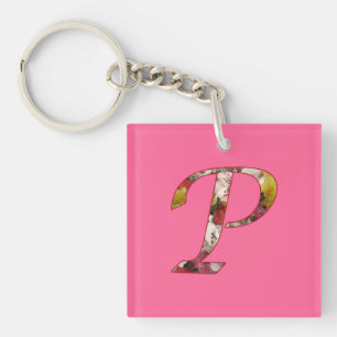 Monogram P Floral Design Keychain