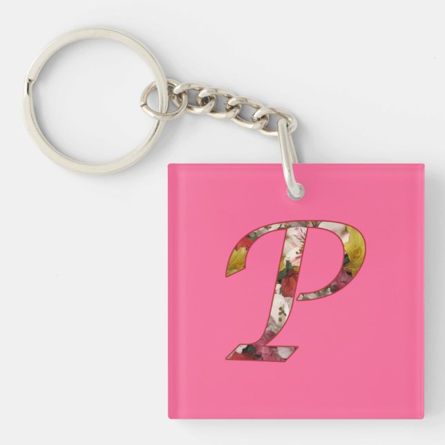 Monogram P Floral Design Keychain (Front)