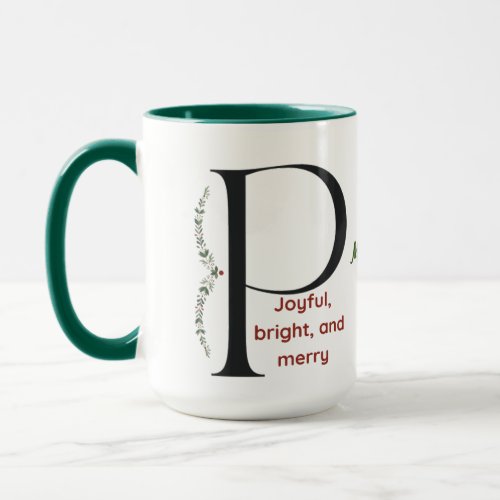 Monogram P Garland Green Joyful Bright and Merry Mug