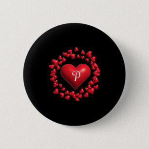 Monogram P - Heart Wreath Shape Design V2 Premium  Button
