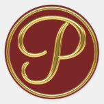 Monogram P in 3D gold Classic Round Sticker