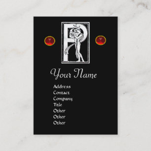 MONOGRAM P LETTER ANTIQUE FIGURE Black White Business Card