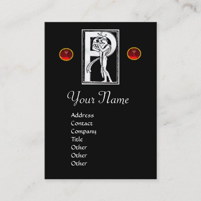 MONOGRAM P LETTER ANTIQUE FIGURE Black White Business Card (Front)