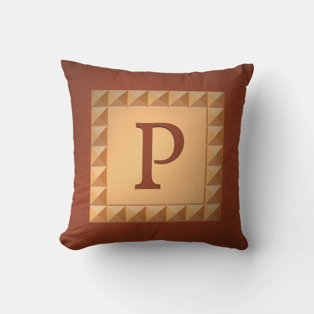 Monogram P: Marquetry Effect Initial and Pattern Throw Pillow (Front)