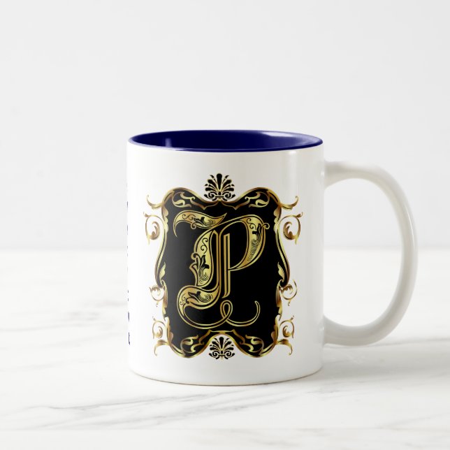Monogram P One of a kind View notes please Two-Tone Coffee Mug (Right)