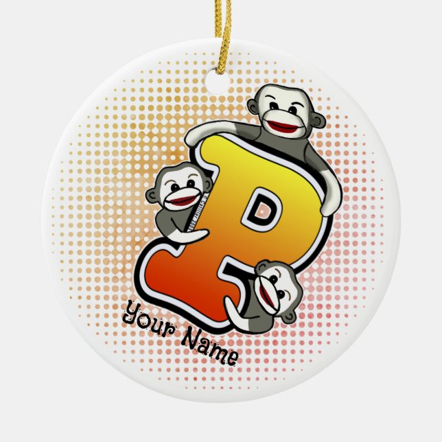 Monogram P Sock Monkey  Ceramic Ornament (Front)