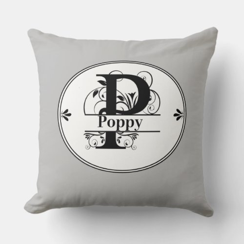 Monogram P with full name and colorchoice Throw Pillow